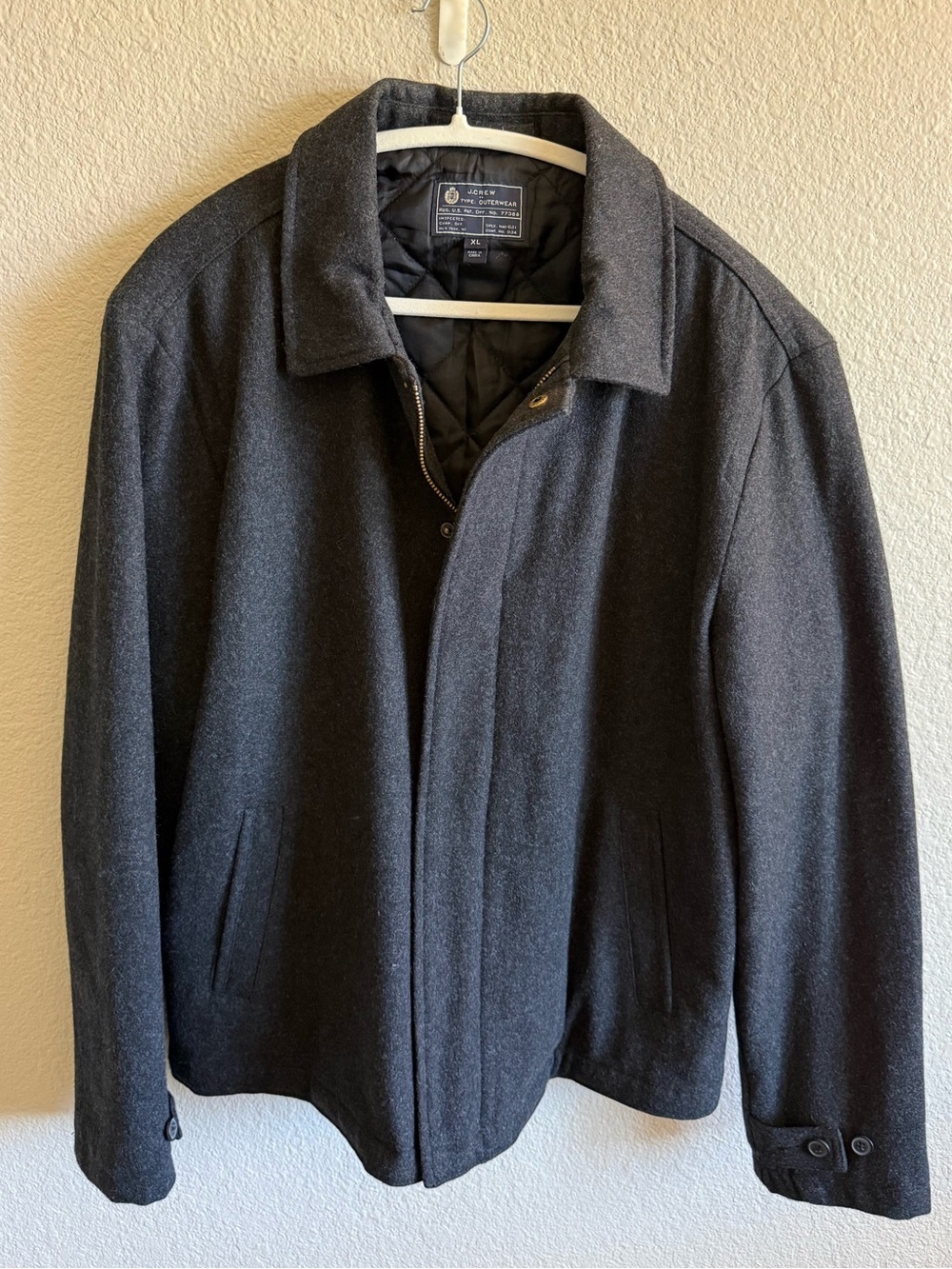 J Crew Men's Charcoal Gray Wool-Blend Coat Jacket Heavyweight Quilted Size XL